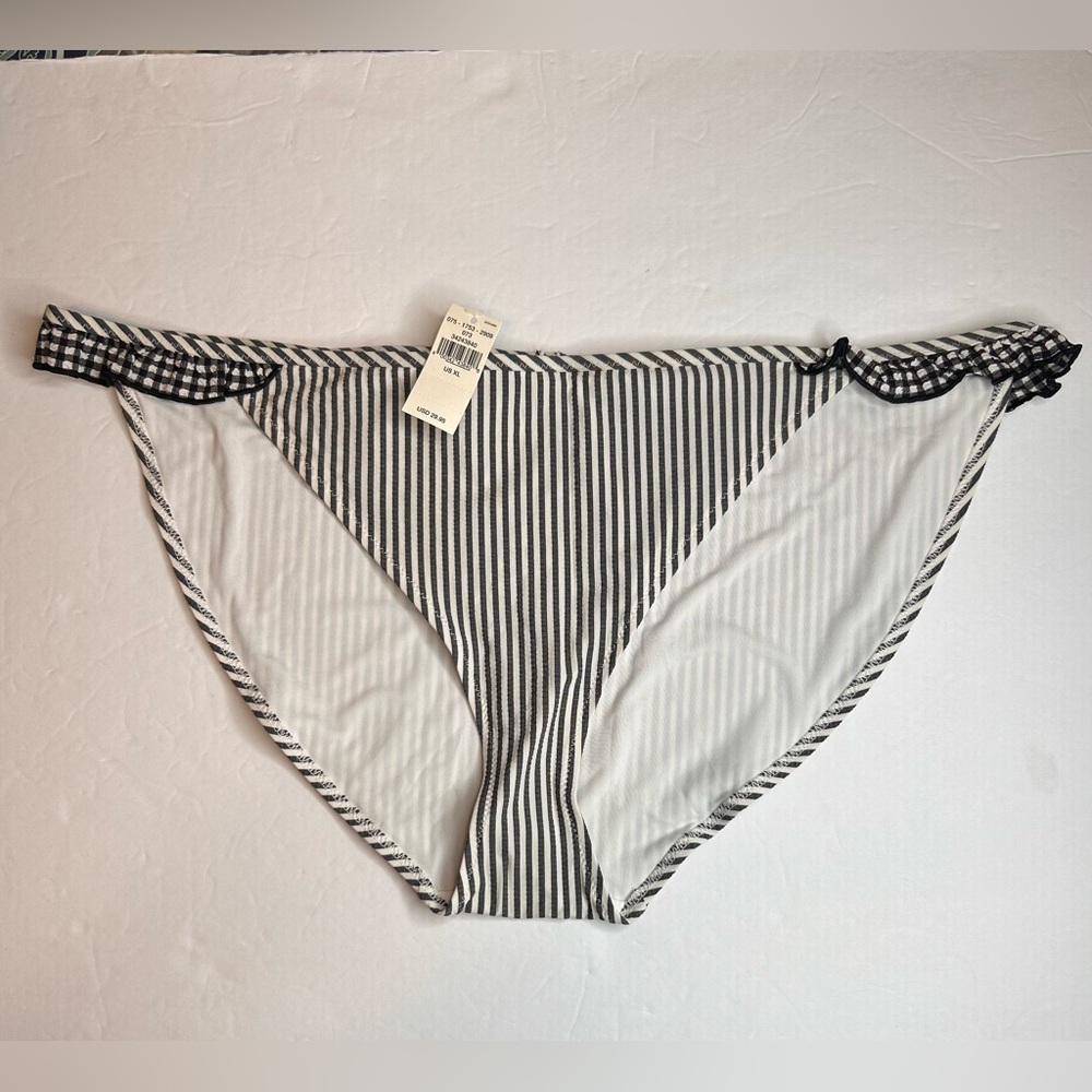 NWT Aerie AE Seersucker Gingham Gray White Striped Ruffles Bikinis Bottom  XL